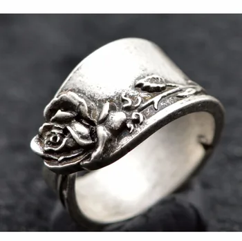 

10pcs Handmade Vintage Silver Rose Spoon Ring Adjustable R-08