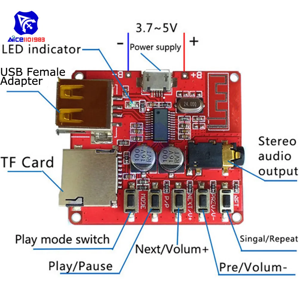 Мини Bluetooth 4,1 аудио декодер доска Micro USB/TF карта Интерфейс BLE 4,1 Беспроводной MP3 без потерь декодирования модуль 3,7 V 5V