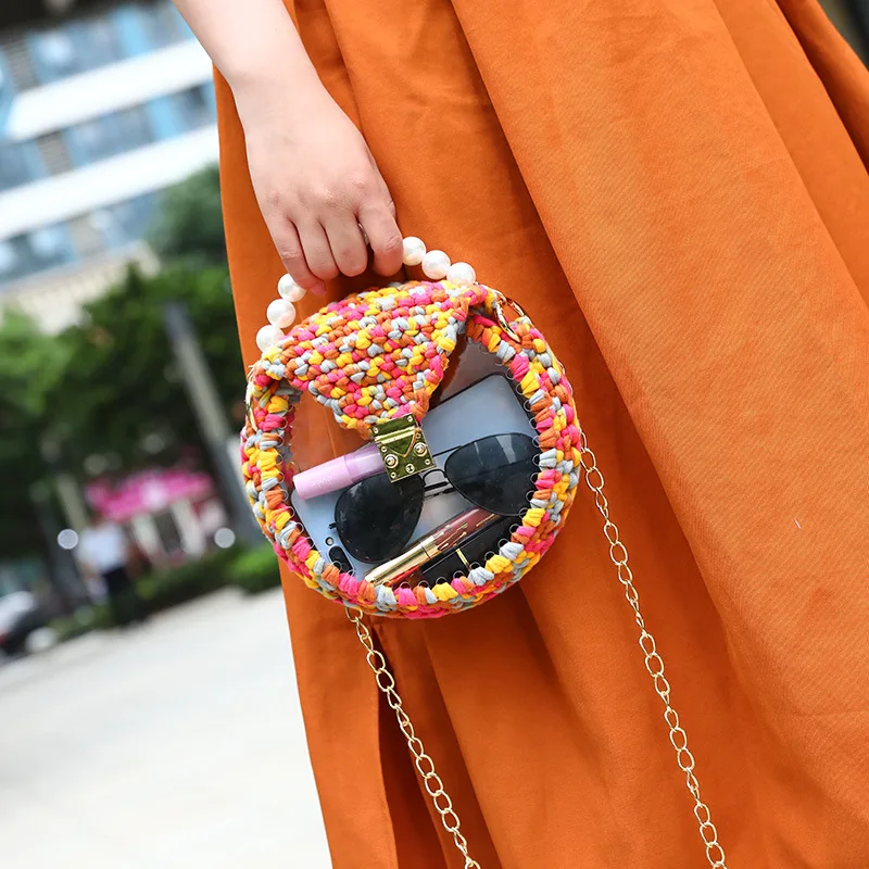 

Designer High Qaulity Pearl Crossbody Bags for Women 2019 Mini Minimalist Handmade Chic Pearl Clear Purse and Handbags Woven Bag