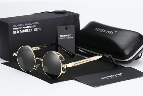 Ретро круглые металлические HD поляризованные панк стимпанк Солнцезащитные очки для женщин и мужчин, Винтажные Солнцезащитные очки oculos de sol feminino masculino - Цвет линз: gold black