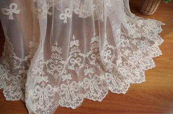 

10 yards ivory Lace Fabric, Embroidered Lace Fabric with bows lace fabric, MF178