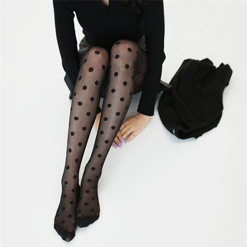 

New Pantyhose Women Tights Black And White Big Dots Entirely Seamless Sexy Sheer Stockings Tight Female collant pantyhose