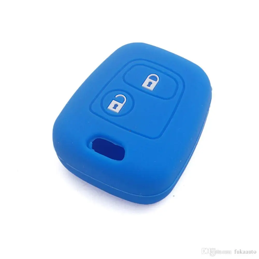 

1pc Remote Silicone Key Case Shell Cover Fit For Peugeot Citroen Car Key Remote Fob 2BTN Blue Black Color Car Accessories