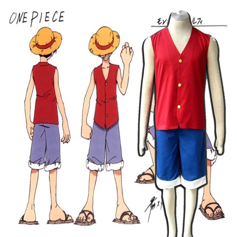 Monkey D. Luffy 1st One Piece Cosplay Costume T Shirt+Pants Uniform