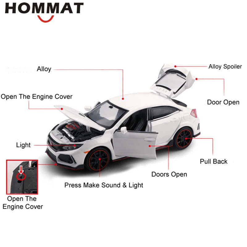Hommate моделирование 1/32 масштаб Honda Civic Тип R модель машины из сплава 1:32 литье под