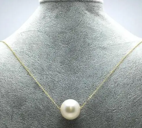 

Free shipping 18 GOLD AAA++ 13-14MM NATURE SOUTH SEA WHITE PEARL PENDANT NECKLACE 18 INCHES