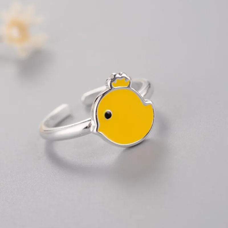 

New Arrival Beautiful 925 Sterling Silver Jewelry Cute Little Yellow Chicken Drop Glaze Cartoon Mascot Gift Rings SR272
