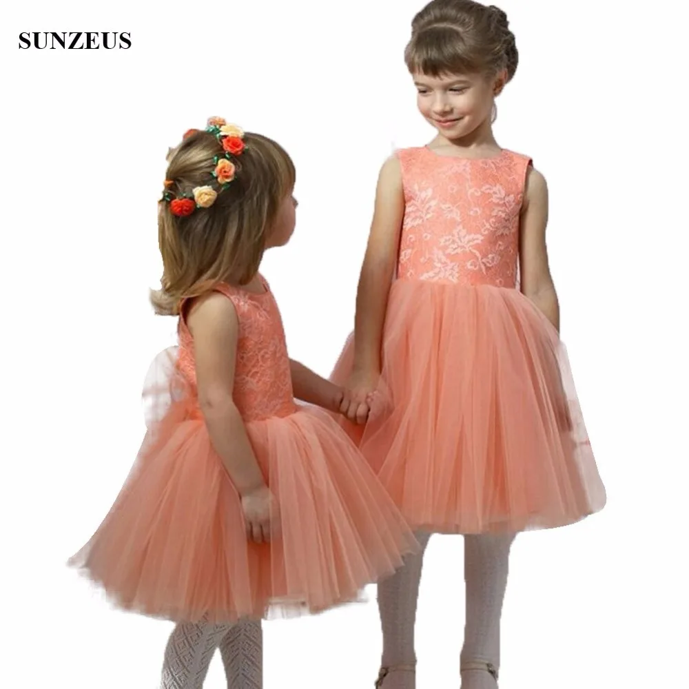 Coral Flower Girl Lace Dress