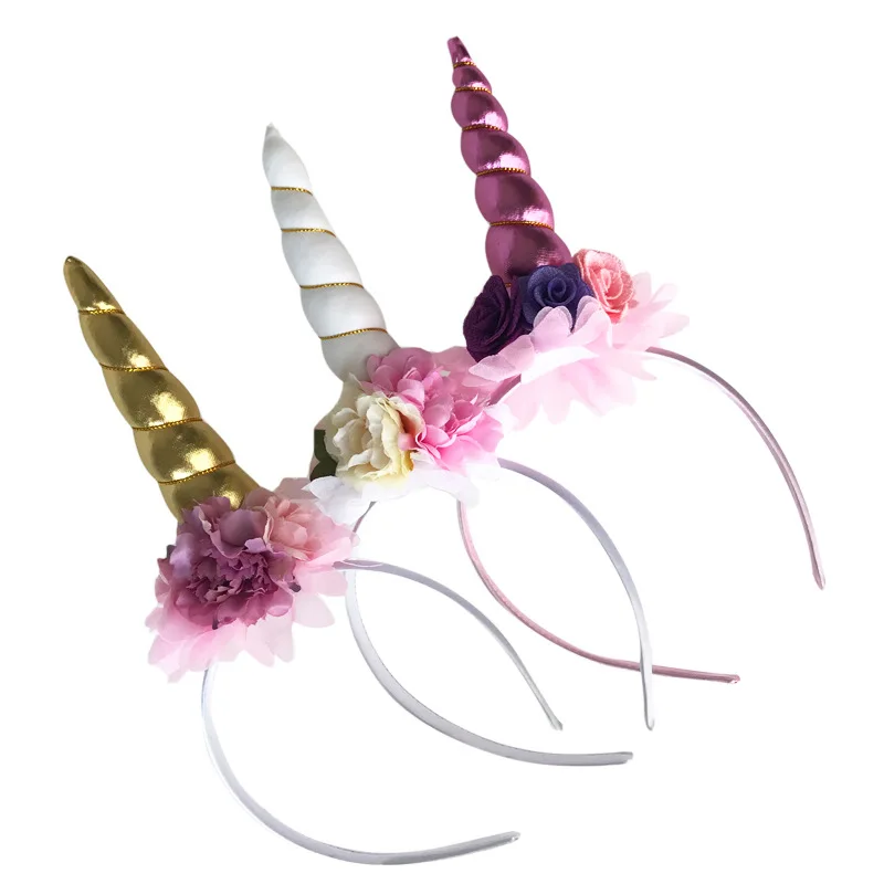 horn Headbands for Girls Hair Accessories with Ink Purple flower