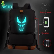 Рюкзак Venom Eddie Comics Hero с USB зарядкой, школьные сумки для подростков, светящийся женский и мужской рюкзак для ноутбука, большой рюкзак для путешествий