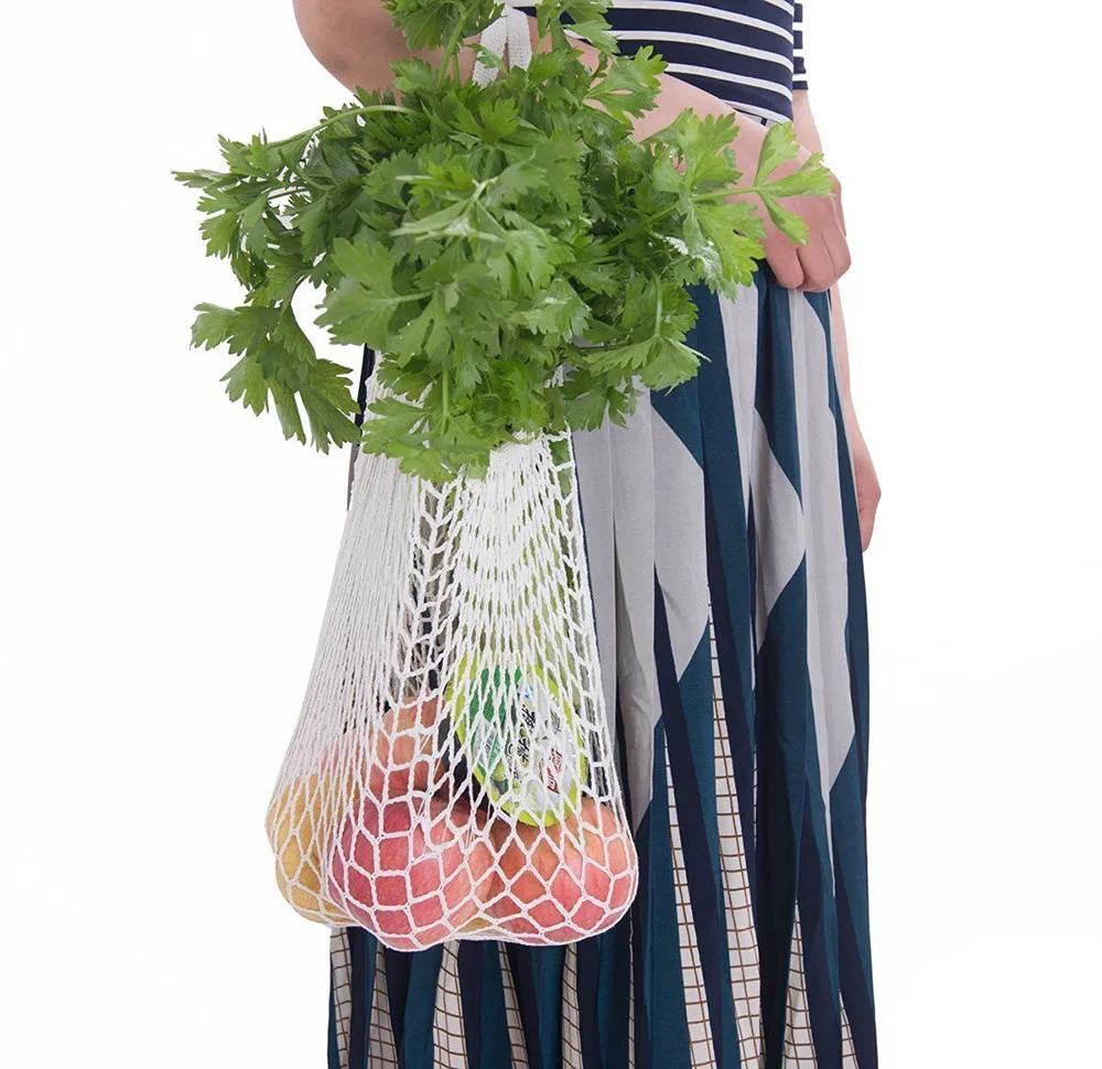 

2019 New Mesh Shopping Bag Reusable String Fruit Storage Handbag Totes Women Shopping Mesh Net Woven Bag Shop Grocery Tote 1.8