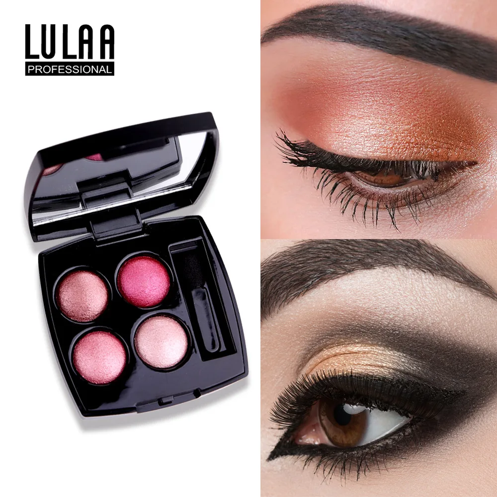 

LULAA Pearlescent 4 Color Eyeshadow Palette Matte Glitter EyeShadow Diamond Shimmer Repairing High Gloss Powder Eye Shadow