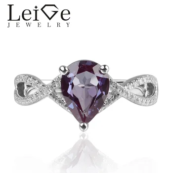 

Leige Jewelry Lab Alexandrite 925 Sterling Silver Ring June Birthday Birthstone Pear Cut Gemstone Promise Rings for Women