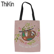 THIKIN Canvas Tote Bags Women Cute Animal Sloth Printing Shopping Bags for Reusable Eco Bag Females Shoulder Shopper Bag Storage
