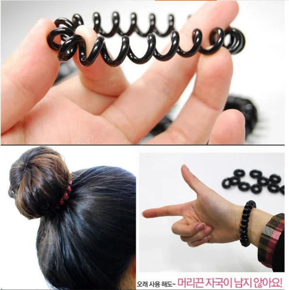 

5Pcs/Lot 1Pc/Lot Women Girls New Black Elastic Girl Rubber Telephone Wire Style Hair Ties Plastic Rope Hair Band Accessories