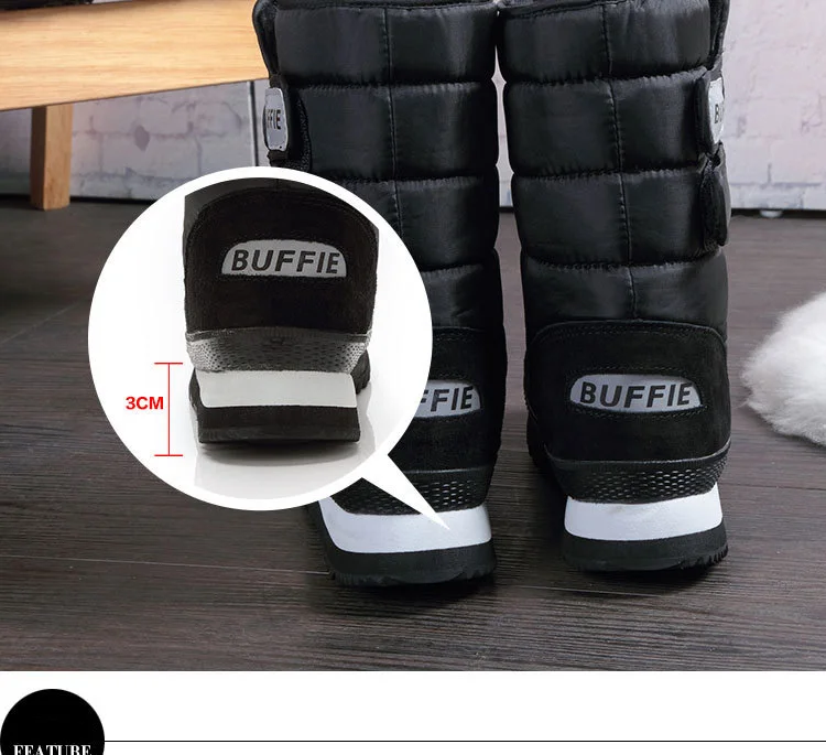 OUKAHUI Unisex 36-47 Plus Size Snow Boots Men Winter Shoes Waterproof Non-Slip Solid Color Black Thicken Warm Mid-Calf Boots