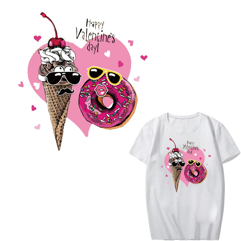 

Pink Heart Patch Iron on Transfer Ice Cream Patches for Girl Clothing DIY T-shirt Dresses Applique Heat Transfer Vinyl Stickers