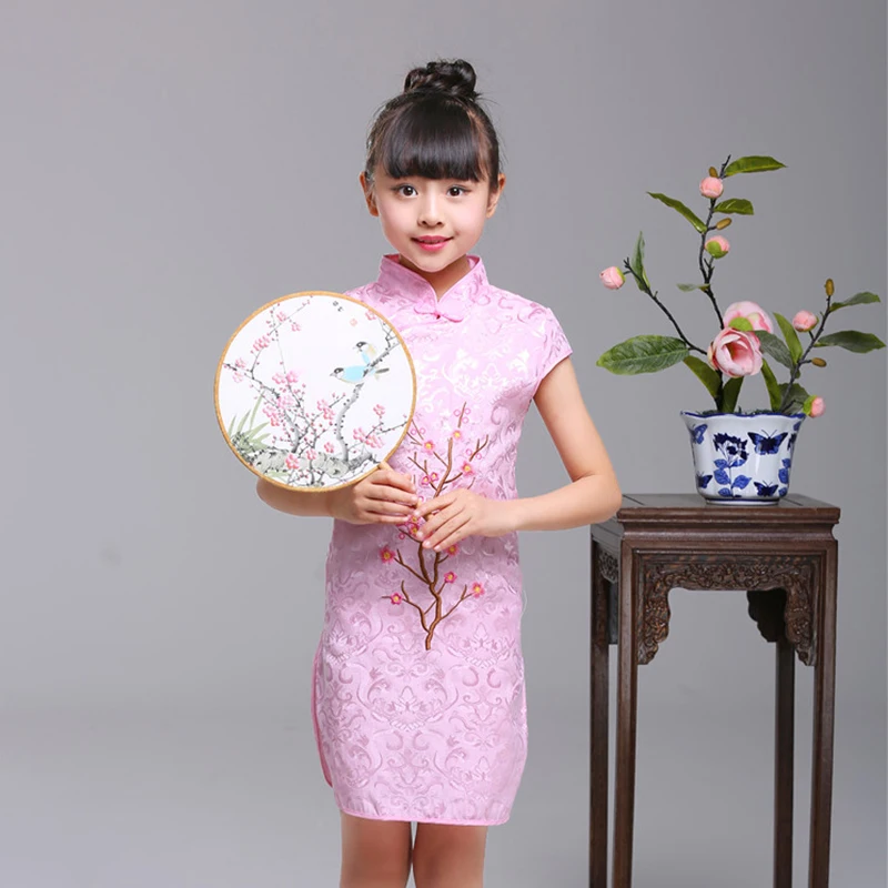 

2018 Summer Children Chinese Cheongsam Girl Oriental Traditional Dress Girls Performance Cheongsam Retro Style Children Clothes