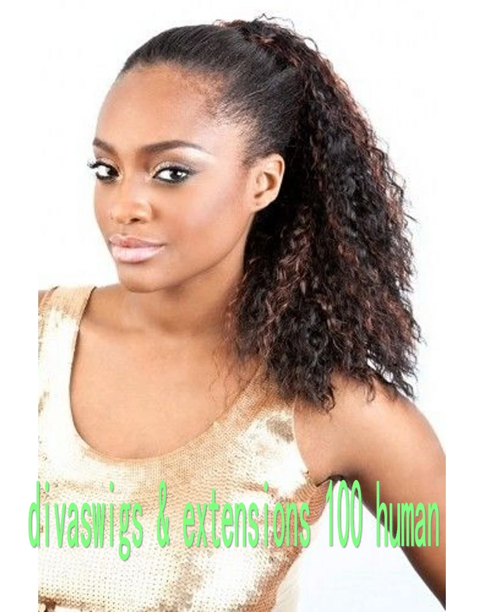 Fashion Human Hair Ponytails For Black Women, Loose Curly Brazilian Dark Brown Virgin Hair