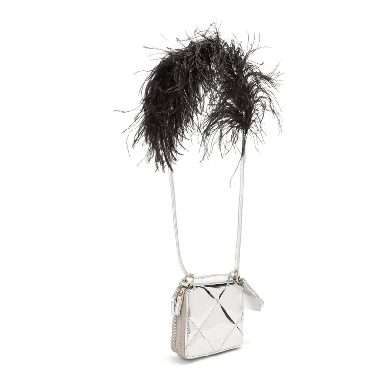 Дизайнерская Милая лазерная сумка на плечо, женская сумка-клатч, цепь с перьями, лакированная кожа, женская сумка, сумка с клапаном, Сумка с основной голограммой, серебро