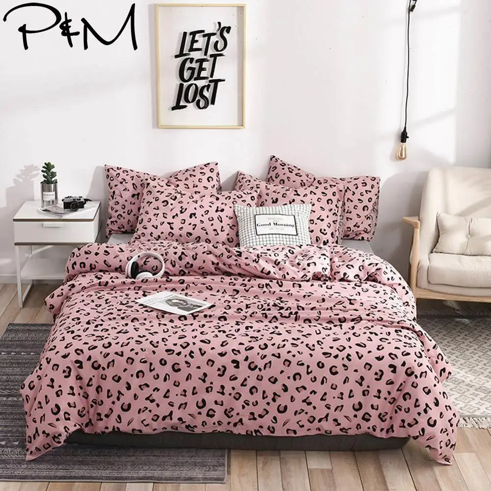 

2019 PAPA&MIMA Pink Leopard Print Scandinavian Duvet Cover Set Queen King Customize Size Cotton Bedlinens Bedding Sets