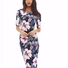 Модное женское платье размера плюс с цветочным принтом и круглым вырезом, Летние повседневные платья-футляр Vestidos 106