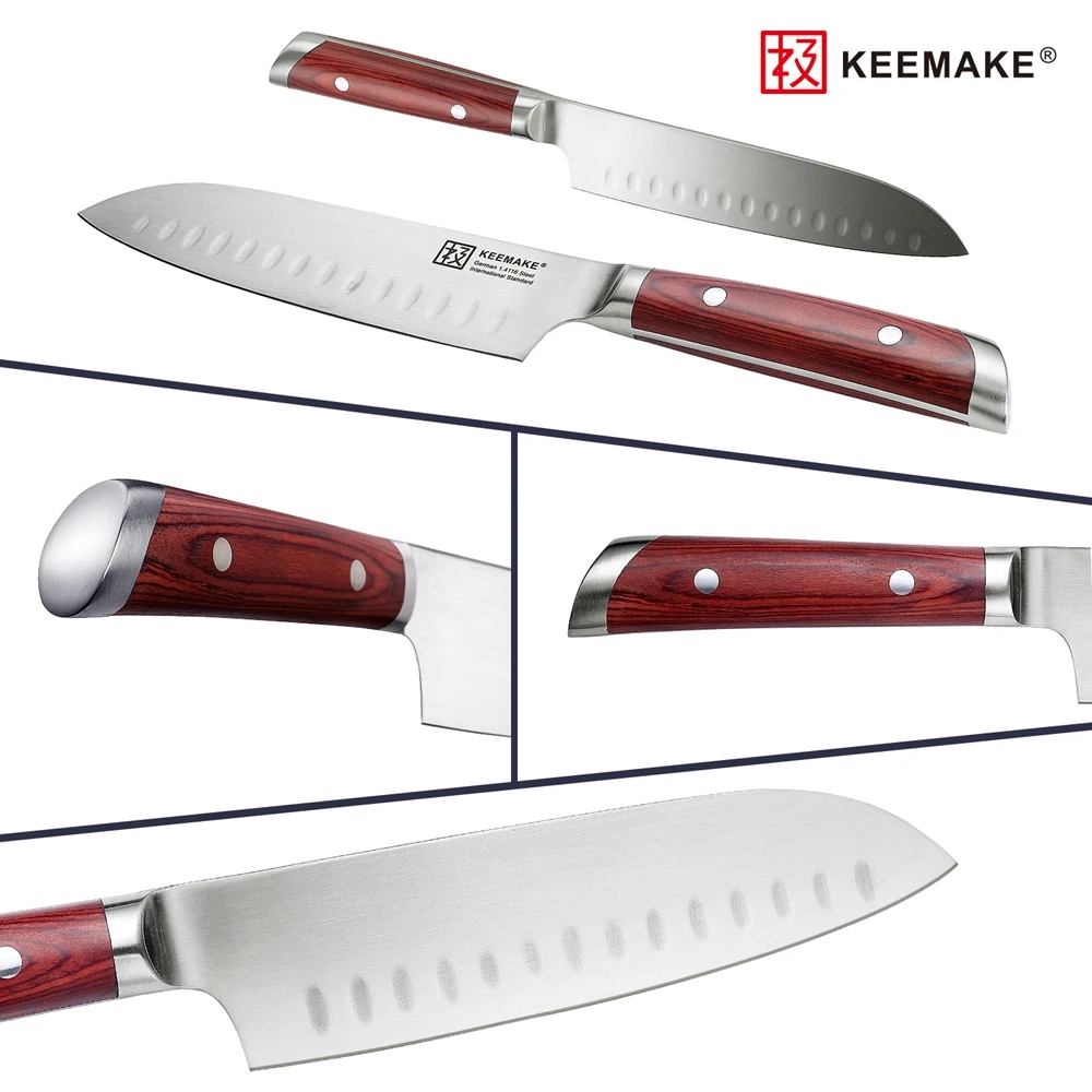 US $27.99 Keemake Professional 7 Santoku Knife With With Wooden Cover German 14116 Steel Blade Kitchen Knives Color Wood Handle Rivets