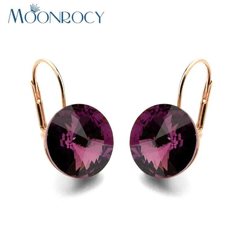

MOONROCY Drop Shipping Fashion Jewelry Rose Gold Color Purple Blue Pink Yellow Crystal Earrings for Women drop Earring Gift