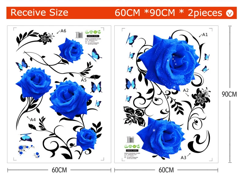 Большая синяя Роза цветы диван/ТВ фон стикер на стену украшение дома DIY Спальня Гостиная Фреска художественные наклейки плакат стикер s