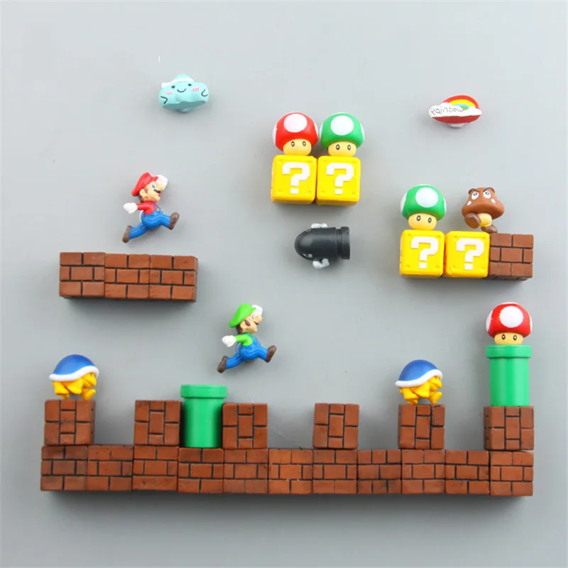 10-63 шт 3D Супер Марио резиновые магниты на холодильник игрушки для детей предмет интерьера, украшение фигурки стены Марио магнит пули кирпичи