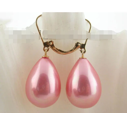 Free shipping 12-16mm pink seashell drip pearl earring -Bride jewelry free shipping