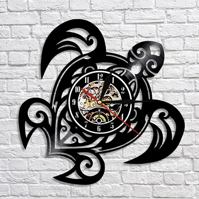 Горячая Морская Черепаха Форма классические настенные часы Шестерня часы украшение для лица художественные часы Виниловая пластинка настенные часы
