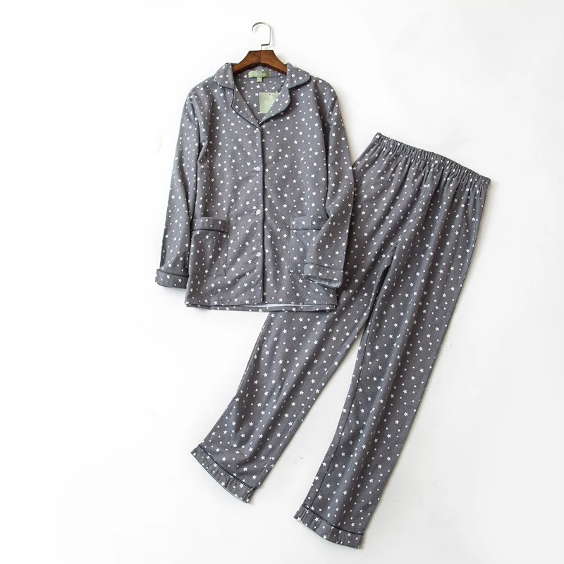 

Winter cotton pajamas set star gray two piece set clothes home suit women