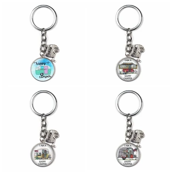

2019Newest personality camper logo pattern glass pendant keychain cute mini car model key ring pendant jewelry door friends gift