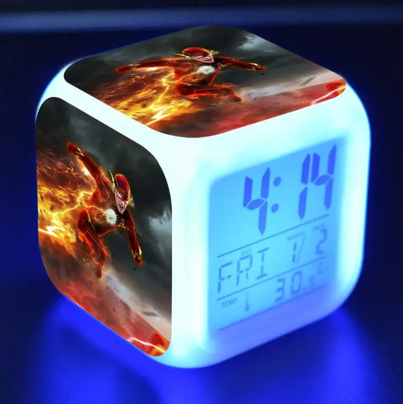 

Super Hero The Flash Action Figures LED 7 Colors Change Touch Light Alarm Desk Watch Boys Girls Toys #3831