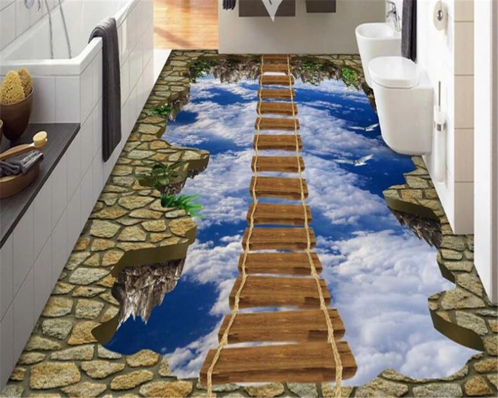 Us 16 2 46 Off Beibehang Walkway Exhibition Hall Living Room Sky Wooden Bridge 3d Floor Tiles Painting Waterproof Self Adhesive Floor Painting In