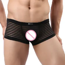 Сексуальные мужские трусы-боксеры в полоску, дышащие сетчатые трусы-боксеры, нижнее белье, трусы-боксеры, размер M L XL