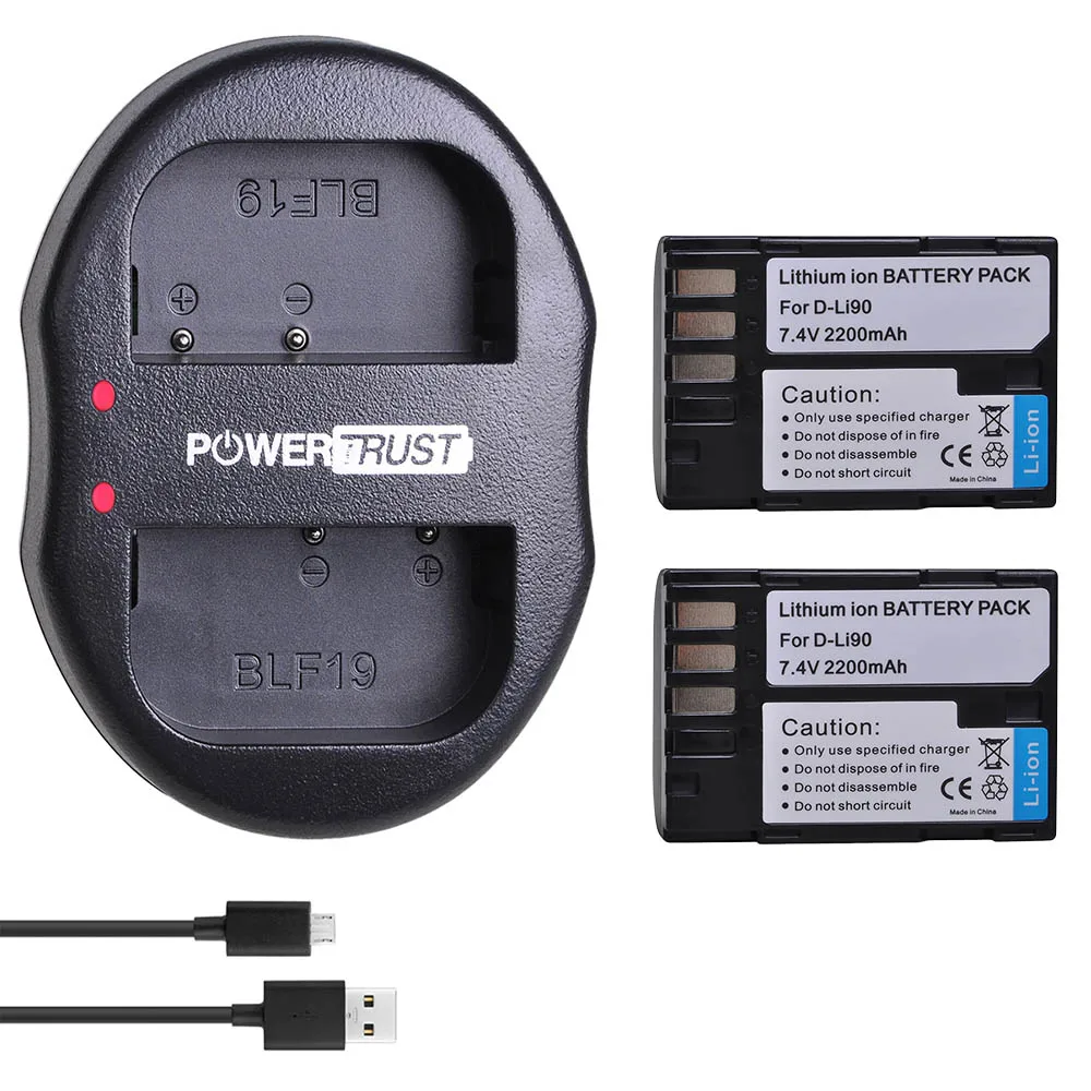 2 шт. D-LI90 DLi90 D Li90 Батарея akku+ USB Зарядное устройство для Pentax K-7 K-7D K-5 K-5 II 645D K01 z1 K-3 K-3 II 645Z L15 - Цвет: 2 Battery  Set
