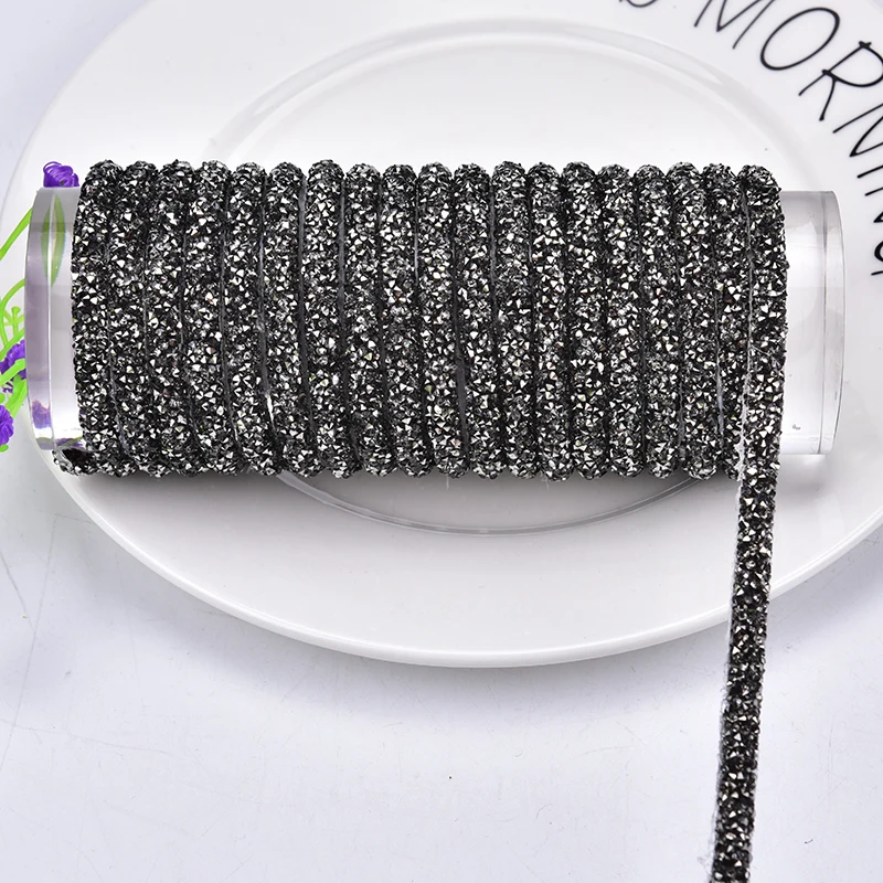

2yards/Lot Semicircular Crystal Rhinestone Trim Hotfix Black Diamond Color Glass Stone Applique Strass Banding Diy Garment