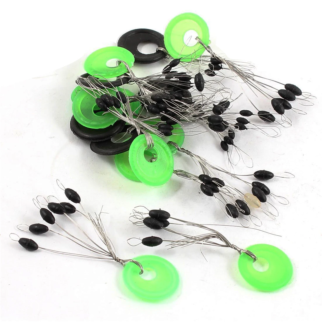 

15pcs Green+Black Ring 6 in 1 Oval Rubber Float Stop Fishing Stopper