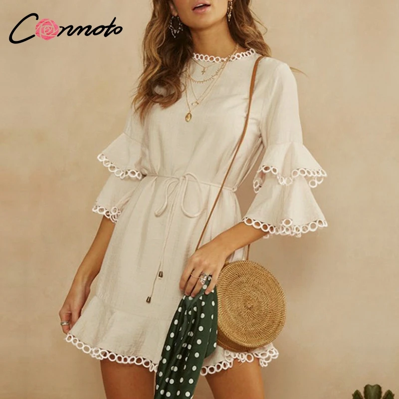 

Conmoto Vintage Solid Cotton Dress Women Flare Long Sleeve Winter Feminino Dresses Party Short Dress Vestidos Plus Size