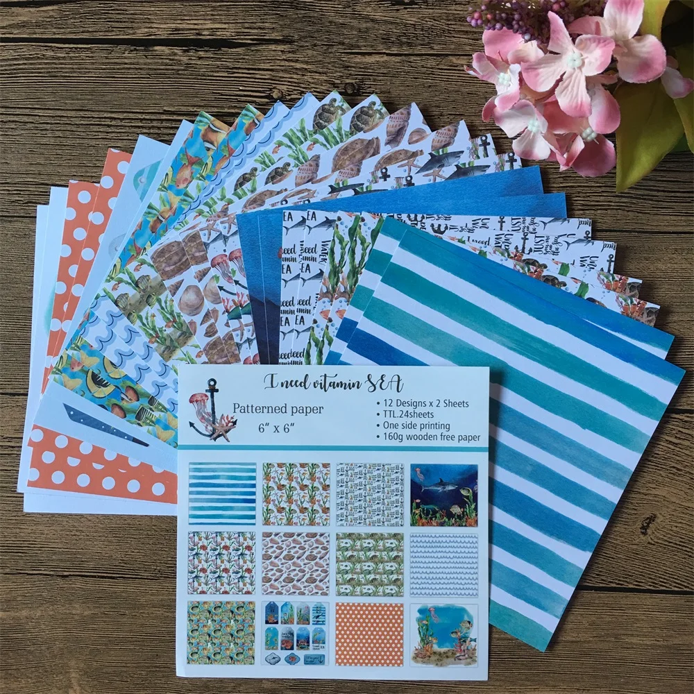 

24pcs 6*6inch Ocean Sea Animals Patterned Paper Pack for Scrapbooking DIY Happy Planner Card Making Journal Project