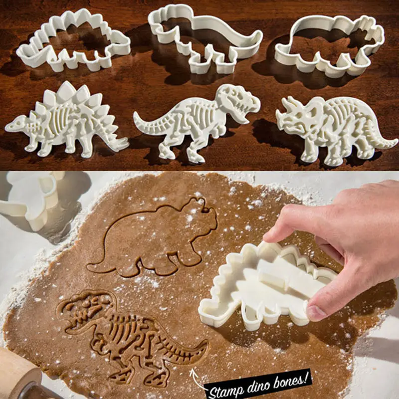 6Pcs Plastic Dinosaur Cookies Cutter Biscuit Pastry Cake Fondant Mould Set Home