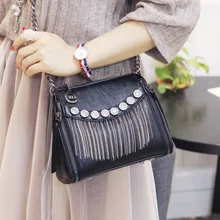Женская сумка через плечо Новая модная сумка на плечо с кисточками и стразами Женская Повседневная мягкая кожаная простая маленькая сумка