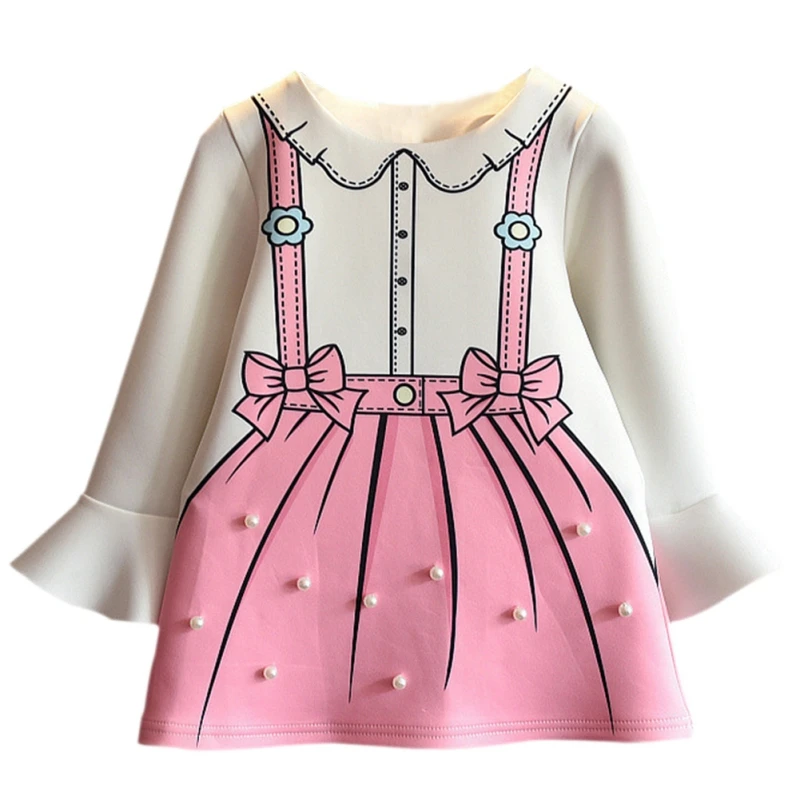 Платье для маленьких девочек платье принцессы с бусинами длинное платье с расклешенными рукавами и бантом, печатание ручным способом, одежда для маленьких девочек