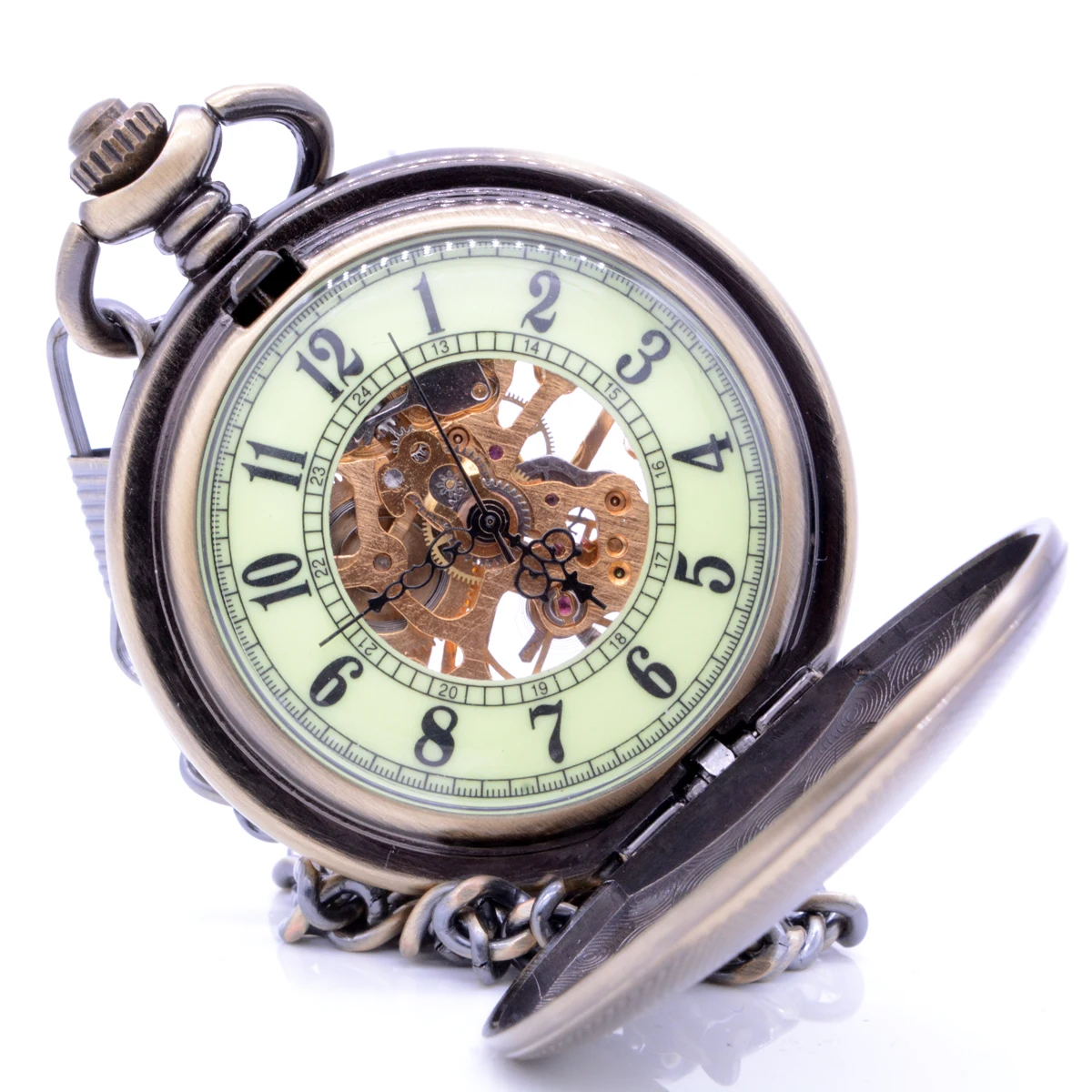 M043 Bronze Shield Noctilucent Dial Hand Wind Mechanical Pocket Watch