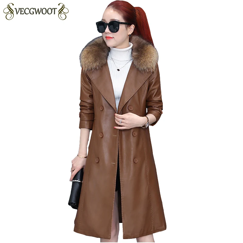Veste Élégant Manteau Nouvelles Hiver Col Faux 2019 Pr420 Moyen Slim black Femmes De Cuir Pu Mode Fourrure Long Chaud Survêtement Brown T3FKl1Jc