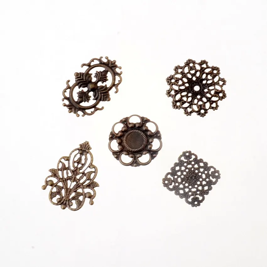 

Free shipping 50Pcs Mixed Bronze Tone Filigree Wraps Connectors Metal Crafts Gift Decoration DIY 22x22mm-35x23mm