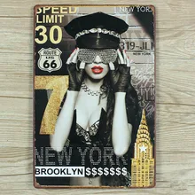 RZXD-242 Винтаж Металл Картина "Нью-Йорк Бруклин" пластины моды ретро кафе-бар декоративная роспись стены плакат 20x30 см