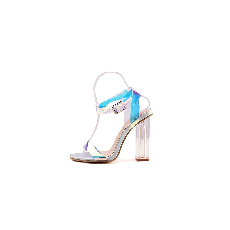 

Explosion models large size women's sandals Europe and the United States a buckle high heel sandals women's colorful fashion
